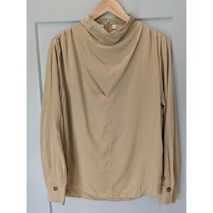 Vince Women's Beige Long‎ Sleeve Mock Neck Blouse Top, Size M, Minimalist